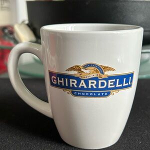 Brand New White Ceramic Mug with the Ghirardelli Chocolate logo